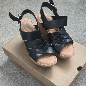 Born Black Woven Leather Wedges